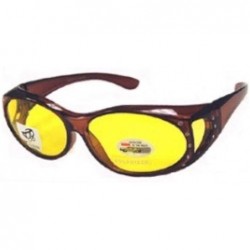 Oversized Men and Women Rhinestone Fit Over Glasses Wear Over Cover Lens Yellow Night Driving Sunglasses - Brown - C118L53X84...