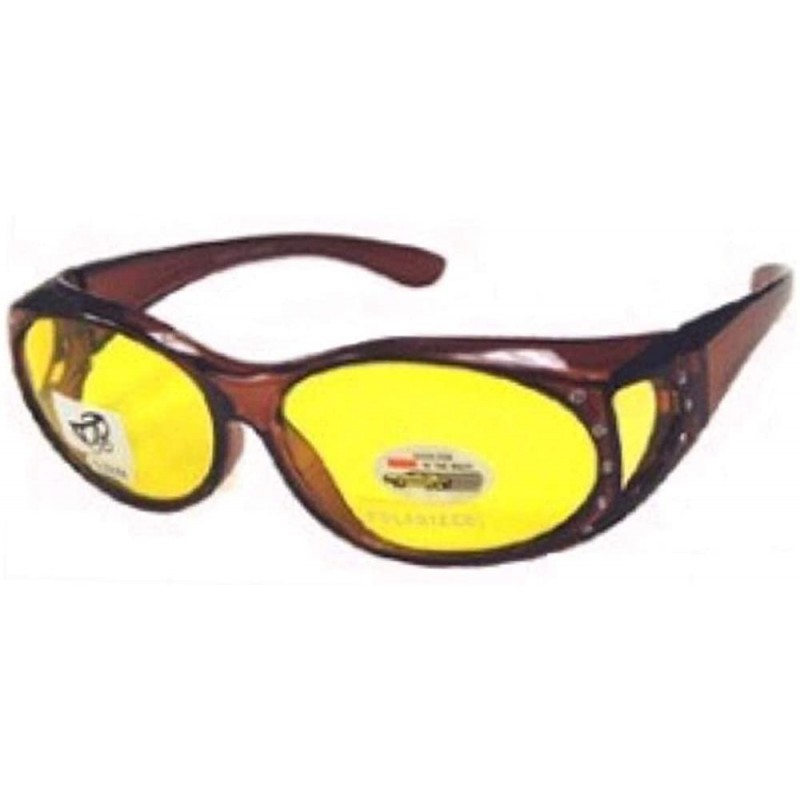 Oversized Men and Women Rhinestone Fit Over Glasses Wear Over Cover Lens Yellow Night Driving Sunglasses - Brown - C118L53X84...