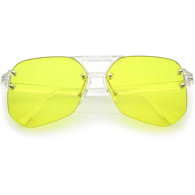 Rimless Oversize Rimless Keyhole Bridge Super Flat Lens Aviator Sunglasses 60mm - Clear / Yellow - CB186TMQNZT $11.74