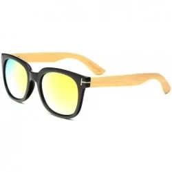 Wayfarer Wooden Sunglasses-Polarized Mens Wood Sunglasses Handmade Lightweight Shades with Gift Box - Gold - CK18KREDYU9 $19.34