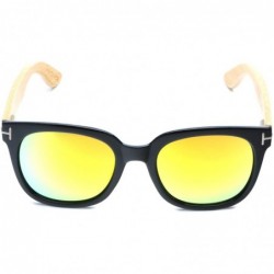 Wayfarer Wooden Sunglasses-Polarized Mens Wood Sunglasses Handmade Lightweight Shades with Gift Box - Gold - CK18KREDYU9 $12.90