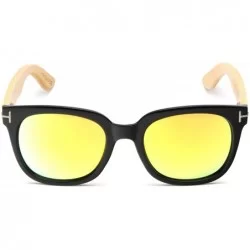 Wayfarer Wooden Sunglasses-Polarized Mens Wood Sunglasses Handmade Lightweight Shades with Gift Box - Gold - CK18KREDYU9 $12.90