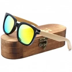 Wayfarer Wooden Sunglasses-Polarized Mens Wood Sunglasses Handmade Lightweight Shades with Gift Box - Gold - CK18KREDYU9 $12.90