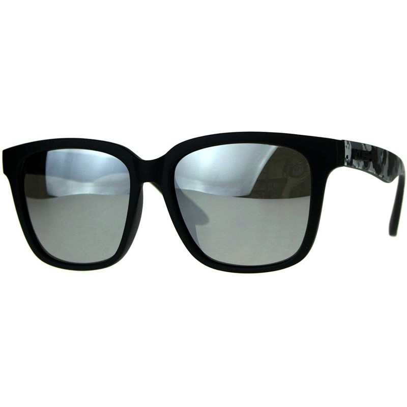 Square KUSH Sunglasses Unisex Black Square Frame Mirrored Lens UV 400 - Matte Black Grey Camo (Silver Mirror) - C918CGHZSAO $...