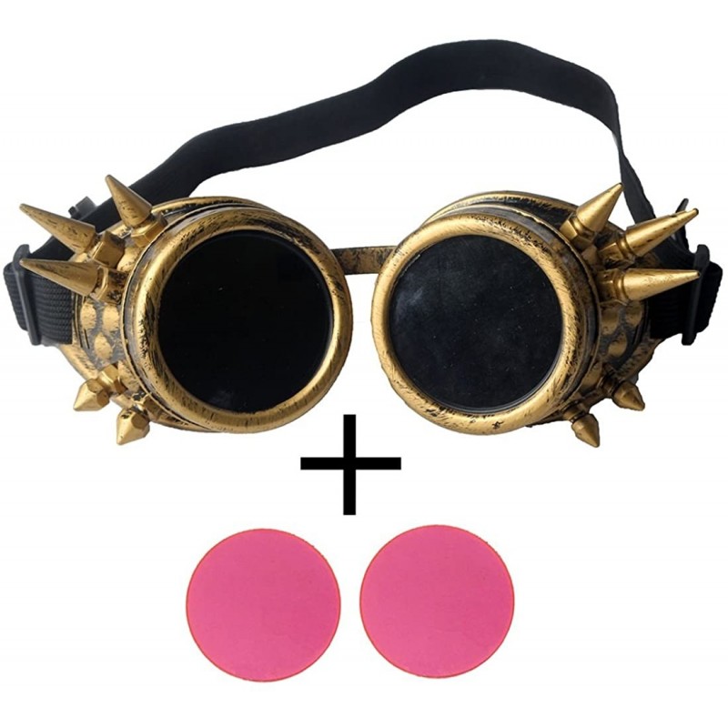 Goggle Spiked Steampunk Retro Goggles Rave Vintage Glasses Cosplay Halloween - Frame+pink Lenses - CN18HA874G6 $12.01