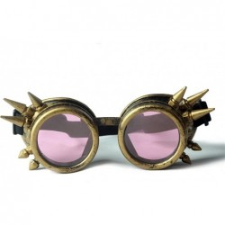 Goggle Spiked Steampunk Retro Goggles Rave Vintage Glasses Cosplay Halloween - Frame+pink Lenses - CN18HA874G6 $12.01