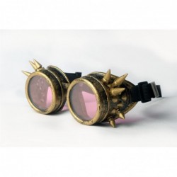 Goggle Spiked Steampunk Retro Goggles Rave Vintage Glasses Cosplay Halloween - Frame+pink Lenses - CN18HA874G6 $12.01