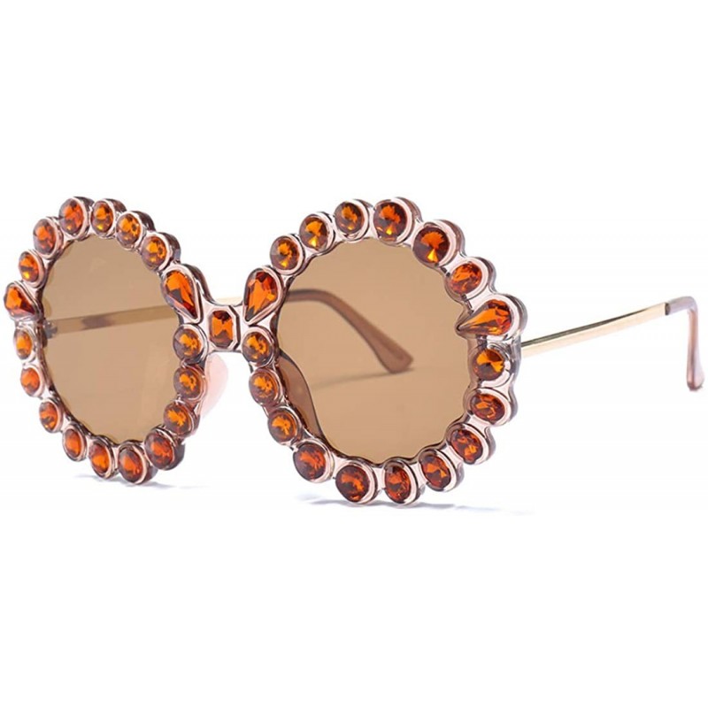 Oval Fashion Round Sunglasses Crystal plastic Frame glasses for women UV400 - Brown - CE18N6RNX94 $15.08