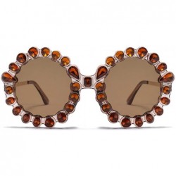 Oval Fashion Round Sunglasses Crystal plastic Frame glasses for women UV400 - Brown - CE18N6RNX94 $15.08
