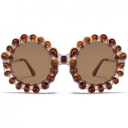 Oval Fashion Round Sunglasses Crystal plastic Frame glasses for women UV400 - Brown - CE18N6RNX94 $15.08