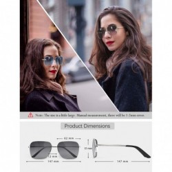 Round Sunglasses Men Women Rectangular Polarized Metal Frame with Spring Hinges UV400 Protection 62MM - CI18A8GS9CU $14.63