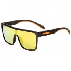 Shield Futuristic Square Flat Top One Piece Lens Shield Sunglasses - Grey & Orange Frame - CX18W0ZEE88 $14.04