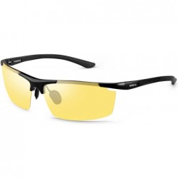Rectangular Night Driving Glasses - Anti Glare Polarized Safety Yellow Glasses for Men Women - Black Frame/(Yellow Lens) - CA...