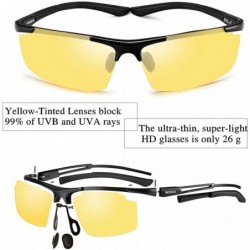 Rectangular Night Driving Glasses - Anti Glare Polarized Safety Yellow Glasses for Men Women - Black Frame/(Yellow Lens) - CA...