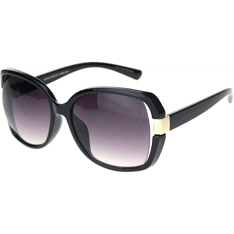 Rectangular Womens 90s Exposed Side Lens Rectangular Butterfly Plastic Sunglasses - Black Gradient - CH18OE6H7TR $9.82