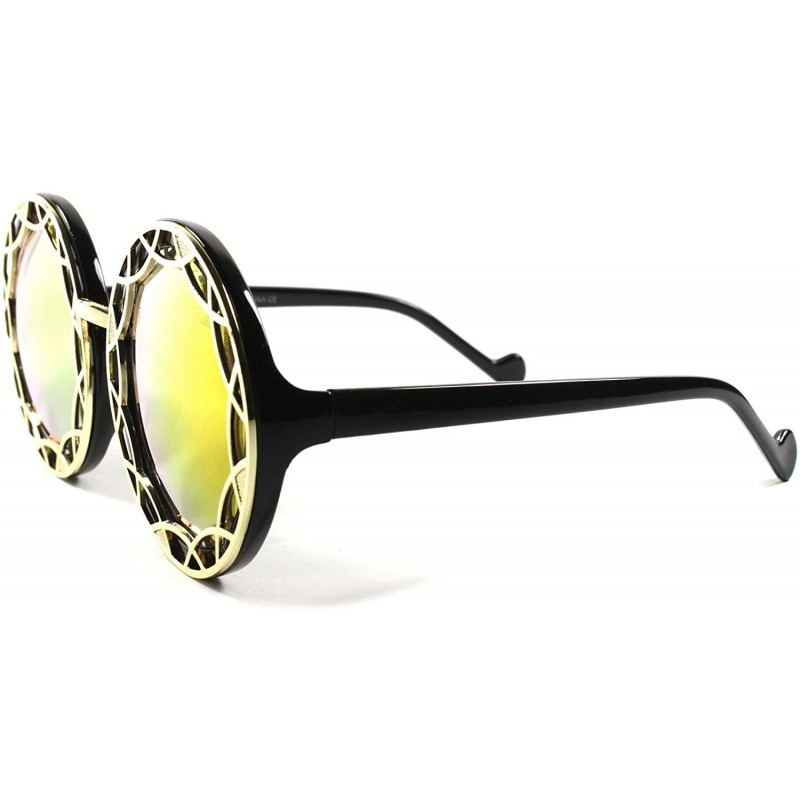 Round Sexy Designer Upscale Mirrored Lens Oversized Womens Sunglasses - Black & Gold - C4189AN6CZU $15.68