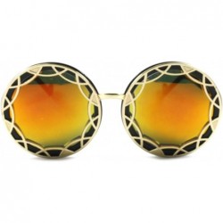 Round Sexy Designer Upscale Mirrored Lens Oversized Womens Sunglasses - Black & Gold - C4189AN6CZU $15.68