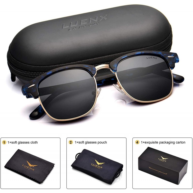 Sport Mens Semi Rimless Sunglasses Polarized Womens UV 400 Protection with Case - Tortoise Blue/Non-mirror - CT18SCNM4ET $13.31
