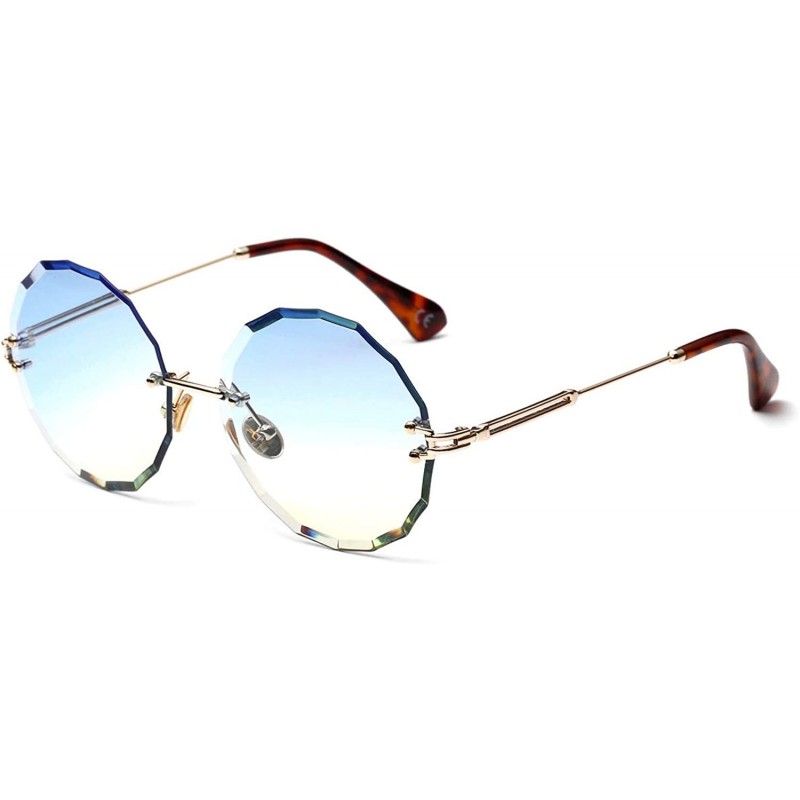 Rimless Vintage Frameless Round Metal Legs Clear Gradient Sunglasses Women UV400 - Blue Yellow - CH198CIOCAD $9.70