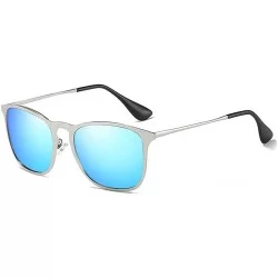 Square Sunglasses Unisex Polarized UV Protection Fishing and Outdoor Driving Glasses Retro Metal Square Fraframe - Blue - C81...