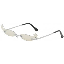 Rimless Women Novelty Sunglasses Mirrored Narrow Rimless Cateye Lens Retro Vintage Shades Eyeglasses - C - CB18U8YIDM7 $9.08