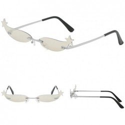 Rimless Women Novelty Sunglasses Mirrored Narrow Rimless Cateye Lens Retro Vintage Shades Eyeglasses - C - CB18U8YIDM7 $9.08