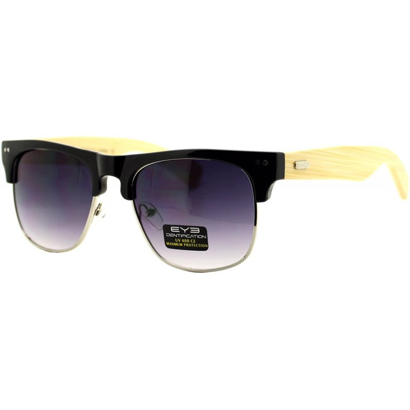 Square Real Bamboo Temple Sunglasses Square Designer Top Fashion Shades - Black (Smoke) - CA187KAXA2H $20.18