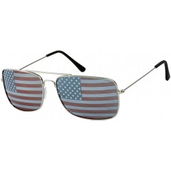 Aviator Square Silver USA Flag Aviator Sunglasses - CZ11MQUJ479 $8.08