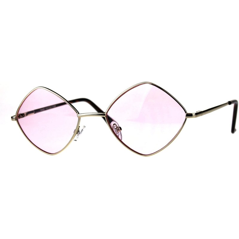 Square Diamond Shape Sunglasses Vintage Indie Fashion Color Lens Spring Hinge - Gold (Pink) - CK18EO4ZDWU $10.52