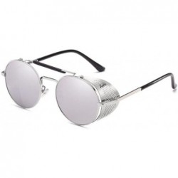 Round STY056 Metal Frame Mesh Fold-in Side Shield Round 52mm Sunglasses - C7-silver+silver - CN18D2ISNX8 $17.96