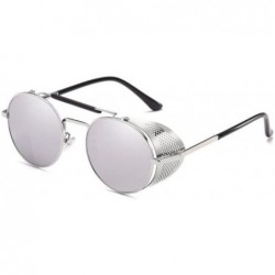 Round STY056 Metal Frame Mesh Fold-in Side Shield Round 52mm Sunglasses - C7-silver+silver - CN18D2ISNX8 $40.98