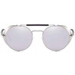 Round STY056 Metal Frame Mesh Fold-in Side Shield Round 52mm Sunglasses - C7-silver+silver - CN18D2ISNX8 $17.96