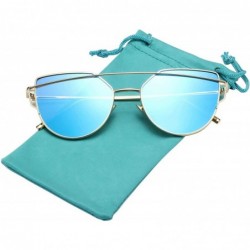 Cat Eye Street Fashion Cat Eye Mirrored Metal Sunglasses for Women 7805 - Blue - CN18Q6RYI9T $23.90