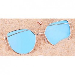 Cat Eye Street Fashion Cat Eye Mirrored Metal Sunglasses for Women 7805 - Blue - CN18Q6RYI9T $13.66