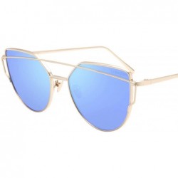 Cat Eye Street Fashion Cat Eye Mirrored Metal Sunglasses for Women 7805 - Blue - CN18Q6RYI9T $13.66