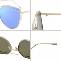 Cat Eye Street Fashion Cat Eye Mirrored Metal Sunglasses for Women 7805 - Blue - CN18Q6RYI9T $13.66