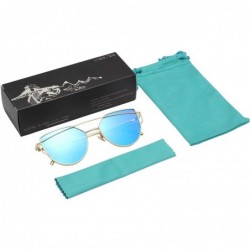 Cat Eye Street Fashion Cat Eye Mirrored Metal Sunglasses for Women 7805 - Blue - CN18Q6RYI9T $13.66