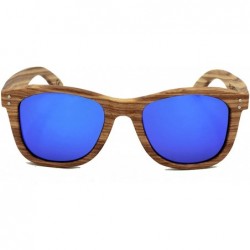 Aviator Wood Sunglasses with Polarized Lens Striped Wood Frame with Wooden Box - Blue - CM12HKE9RIV $28.13