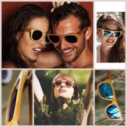 Aviator Wood Sunglasses with Polarized Lens Striped Wood Frame with Wooden Box - Blue - CM12HKE9RIV $28.13