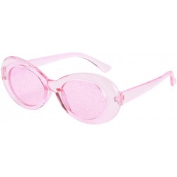 Oversized Bold Retro Oval Mod Thick Frame Sunglasses Round Lens Kurt Cobain Clout Goggles - Clear Pink Pink - CB18HLO0Z8A $18.10