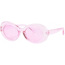 Oversized Bold Retro Oval Mod Thick Frame Sunglasses Round Lens Kurt Cobain Clout Goggles - Clear Pink Pink - CB18HLO0Z8A $10.66