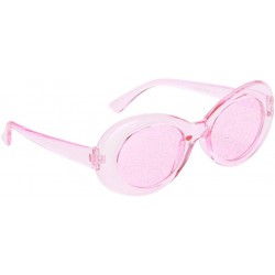 Oversized Bold Retro Oval Mod Thick Frame Sunglasses Round Lens Kurt Cobain Clout Goggles - Clear Pink Pink - CB18HLO0Z8A $10.66