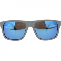 Rectangular Mens Matte Plastic Sport Horn Rim Color Mirror Lens Sunglasses - Grey Blue Mirror - C318Q6QUNLI $18.47
