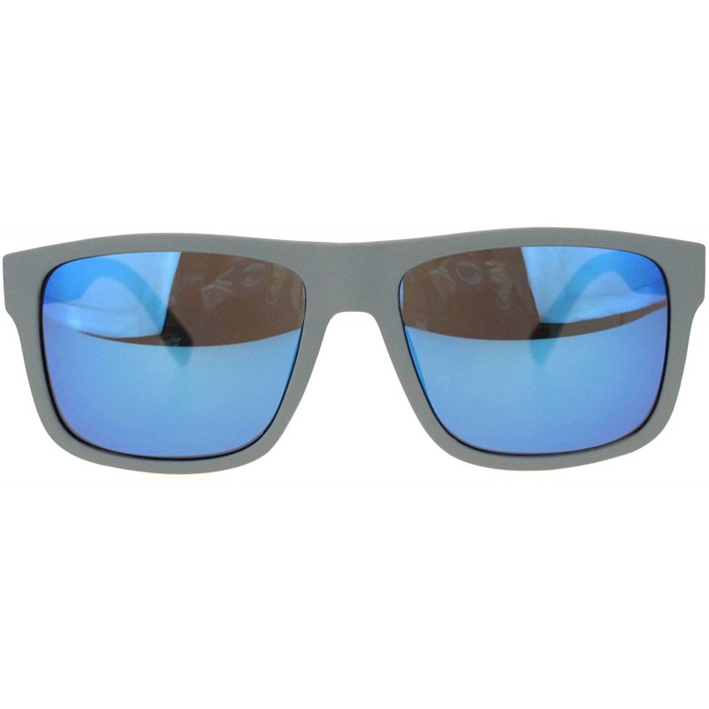 Rectangular Mens Matte Plastic Sport Horn Rim Color Mirror Lens Sunglasses - Grey Blue Mirror - C318Q6QUNLI $7.63