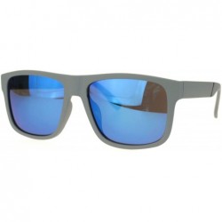 Rectangular Mens Matte Plastic Sport Horn Rim Color Mirror Lens Sunglasses - Grey Blue Mirror - C318Q6QUNLI $7.63