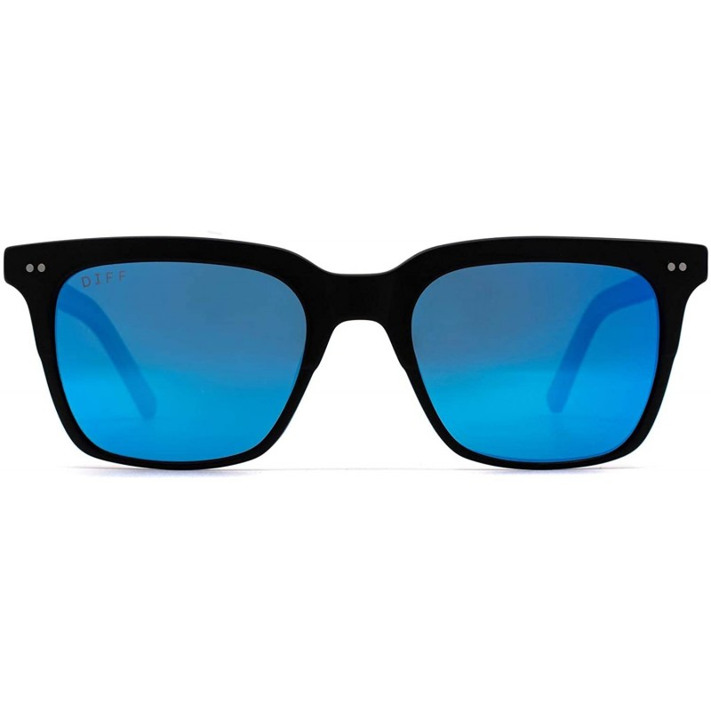 Square Eyewear - Billie - Designer Square Sunglasses for Men and Women - Matte Black + Blue Mirror - CL197XRIQ20 $58.24