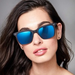 Square Eyewear - Billie - Designer Square Sunglasses for Men and Women - Matte Black + Blue Mirror - CL197XRIQ20 $58.24