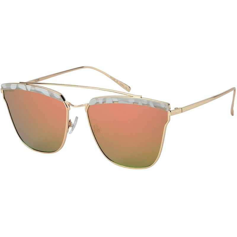 Square Women's Chic Square Sunnies with Flat Color Mirror Lens 32209-FLREV - White Demi - C412ODWN3S1 $9.31