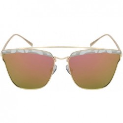 Square Women's Chic Square Sunnies with Flat Color Mirror Lens 32209-FLREV - White Demi - C412ODWN3S1 $9.31