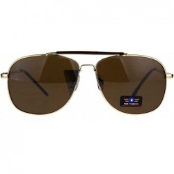 Rectangular Mens Air Force Rectangular Police Flat Top Pilots Sunglasses - Gold Brown - CM1884Z63CZ $12.07